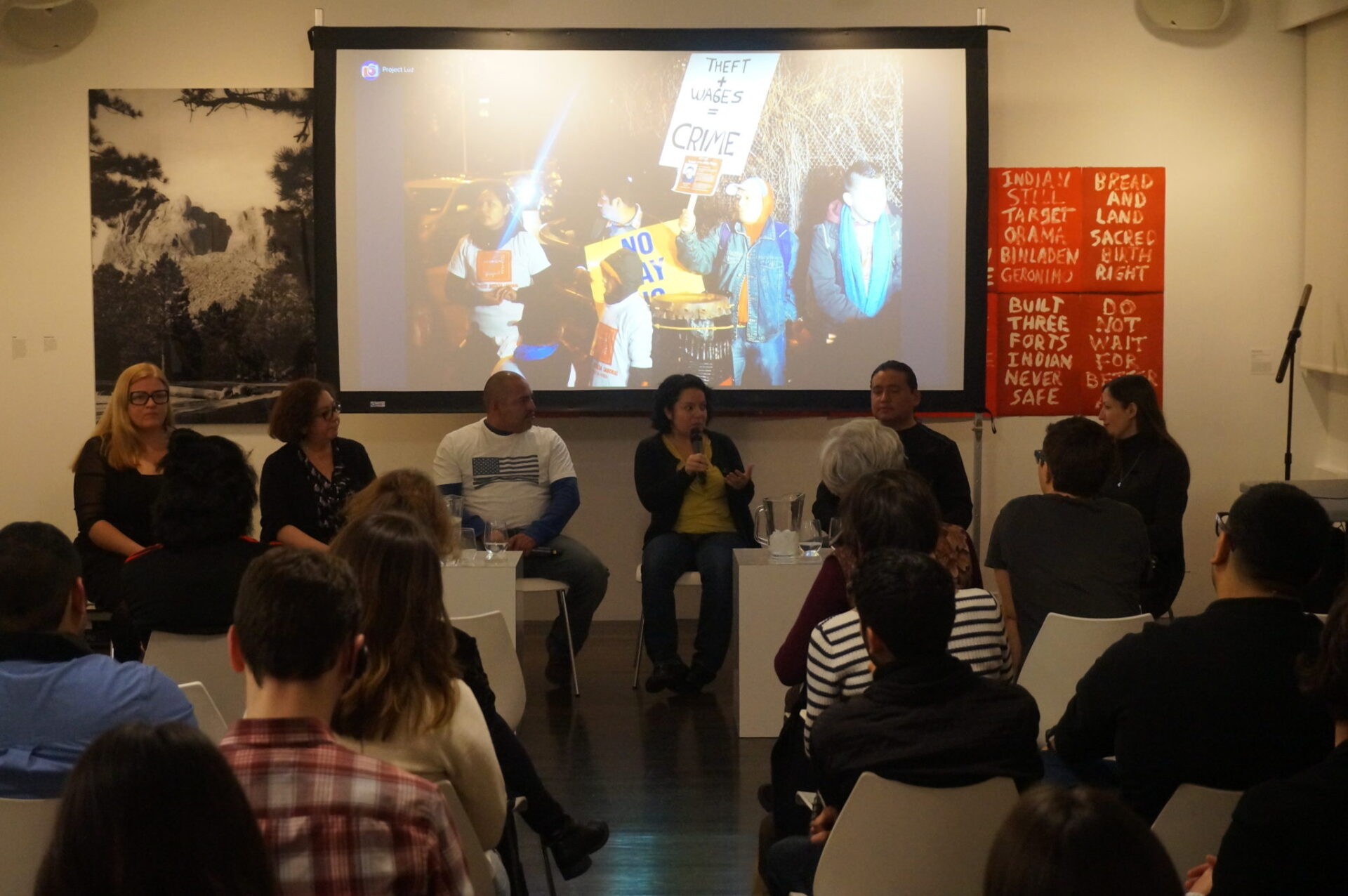 Reports from the Field: Apps for Power, The 8th Floor, February 23, 2016. From left to right: Sol Aramendi, Maria Figueroa, Felix Guzman, Nadia Marin, Omar Trinidad and Elizabeth Grady. Photo: Joelle Te Paske