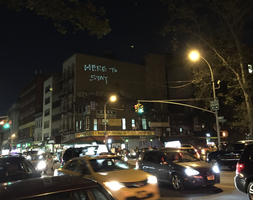 Chinatown Art Brigade, Here to Stay Projection Night, September 2016, Chinatown Manhattan. Photo: Joelle Te Paske