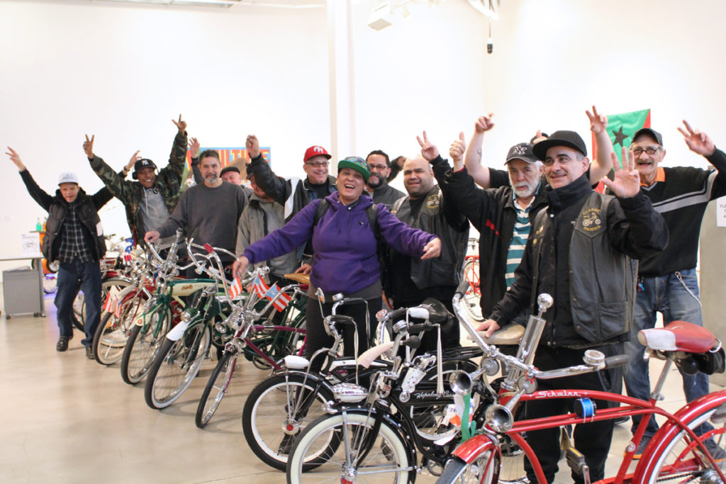 Three generations of Puerto Rican Schwinn Club riders, 2017. A public program of the exhibition RIDE or DIE at BRIC, Brooklyn, NY. Courtesy the artist. 