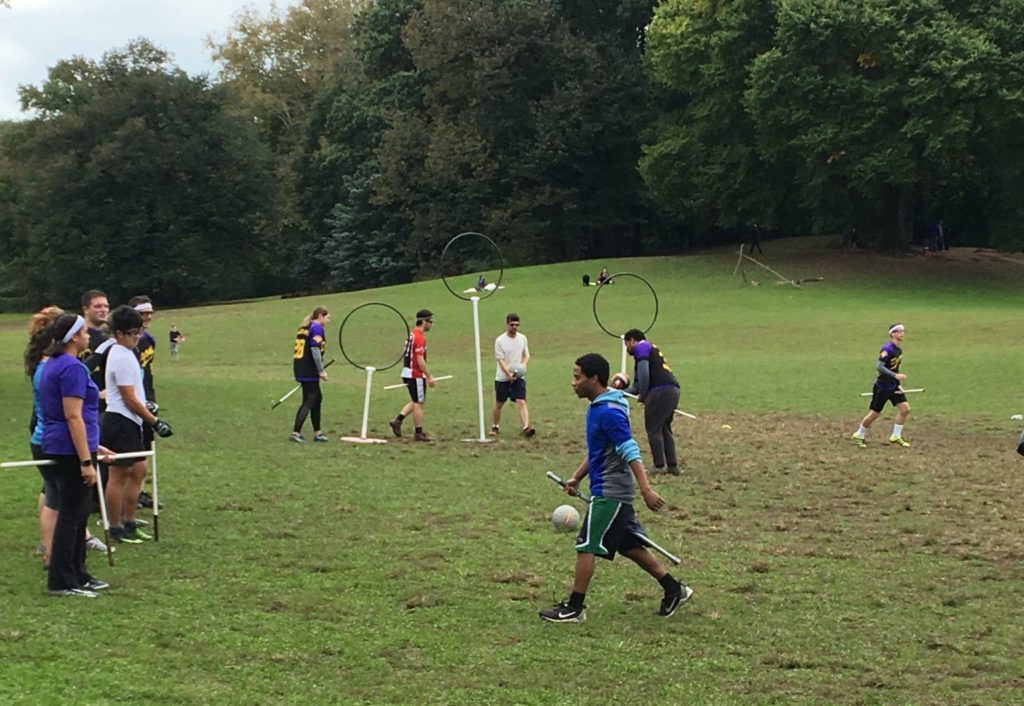 Quidditch players in Prospect Park, Brooklyn, NY. Photo by Deborah Fisher.