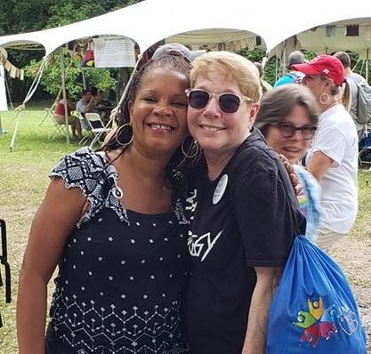 Daresha Kyi (L) and Liz Dyer (R) at Wild Goose Festival in North Carolina, 2019