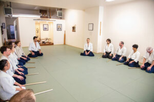 Aikido students gather in a circle to thank one another for training at the end of each class.
