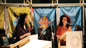 Fadile Yildirim speaks on behalf of the Kurdish Women’s Movement at the New World Summit – Berlin in 2012.